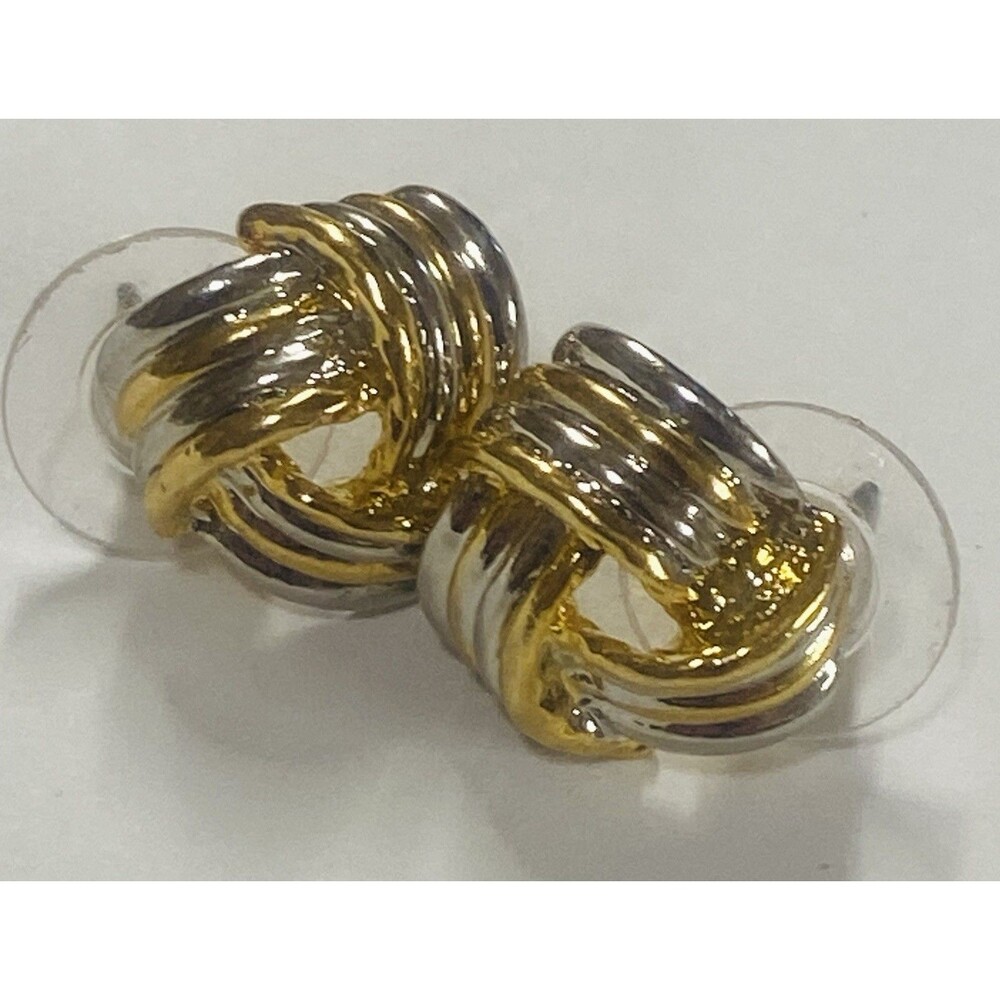 Vintage Two Tone Love Knot Stud Earrings Gold Silver 80s 90s Lovers Knot Style